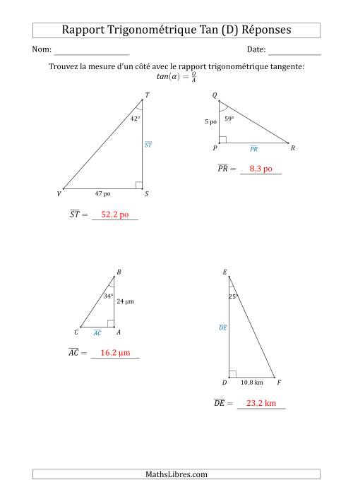 Calcul de la Mesure d'un Côté Avec le Rapport Trigonométrique Tangente (D) page 2