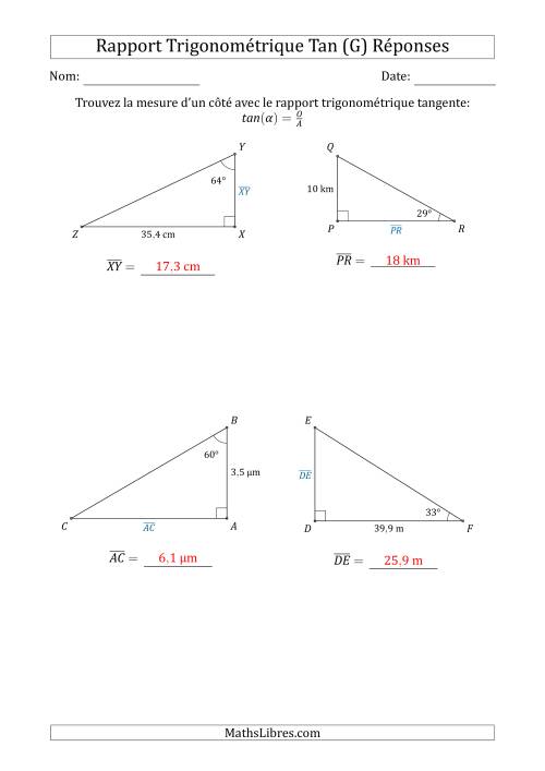 Calcul de la Mesure d'un Côté Avec le Rapport Trigonométrique Tangente (G) page 2