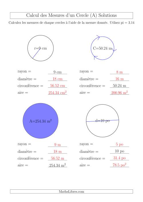 Calcul de l'Aire & Circonférence (A) page 2