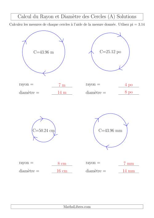 Calcul du Rayon & Diamètre à Partir de la Circonférence (A) page 2