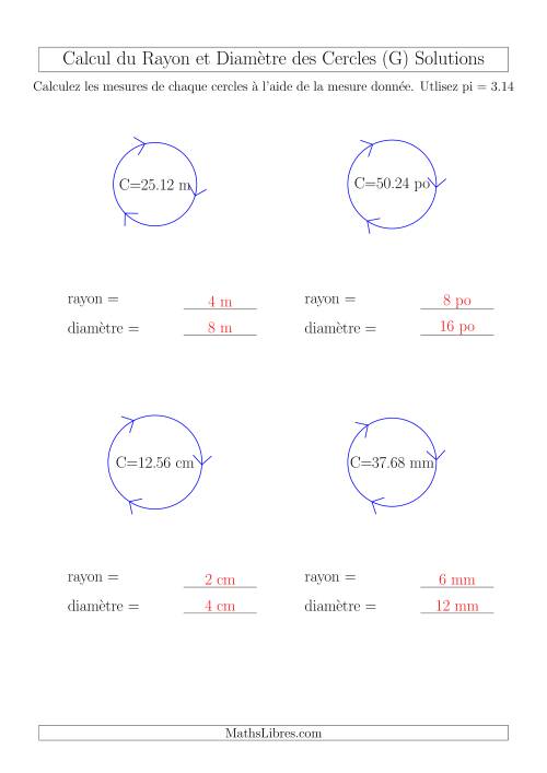 Calcul du Rayon & Diamètre à Partir de la Circonférence (G) page 2