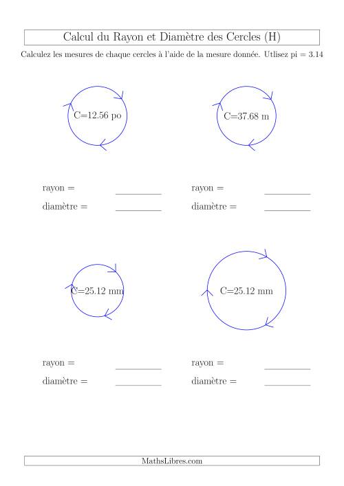 Calcul du Rayon & Diamètre à Partir de la Circonférence (H)