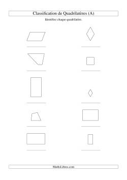 Classification de quadrilatères (carrés, rectangles, parallélogrammes, trapèzes, losanges et non-définis)