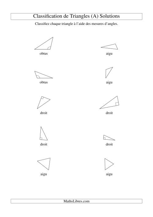 Classification de triangles à l'aide de leurs angles (A) page 2