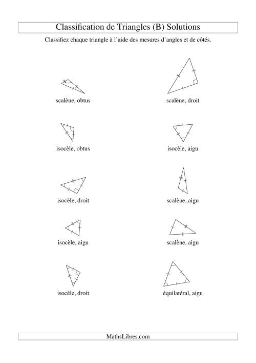 Classification de triangles à l'aide de leurs angles et mesures de côtés (B) page 2
