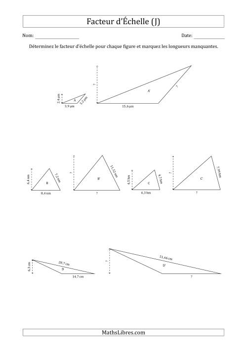 Déterminer les Facteurs d'Échelles des Triangles et Déterminer les Longeurs Manquantes (Facteur d'Échelle à un Intervalle de 0,1) (J)