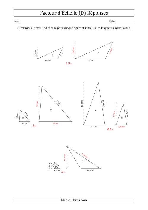 Déterminer les Facteurs d'Échelles des Triangles et Déterminer les Longeurs Manquantes (Facteur d'Échelle à un Intervalle de 0,5) (D) page 2
