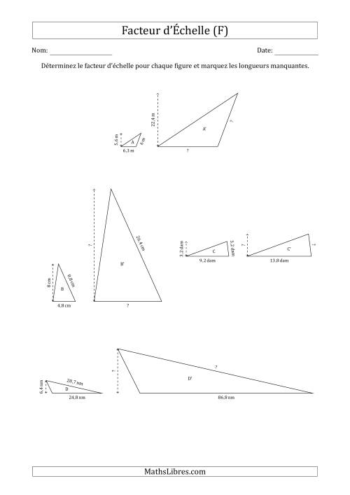 Déterminer les Facteurs d'Échelles des Triangles et Déterminer les Longeurs Manquantes (Facteur d'Échelle à un Intervalle de 0,5) (F)