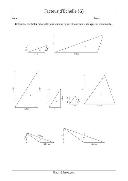 Déterminer les Facteurs d'Échelles des Triangles et Déterminer les Longeurs Manquantes (Facteur d'Échelle à un Intervalle de 0,5) (G)
