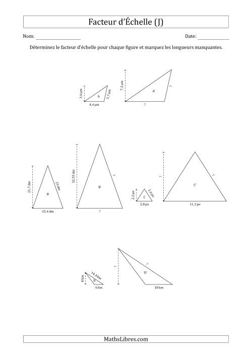 Déterminer les Facteurs d'Échelles des Triangles et Déterminer les Longeurs Manquantes (Facteur d'Échelle à un Intervalle de 0,5) (J)