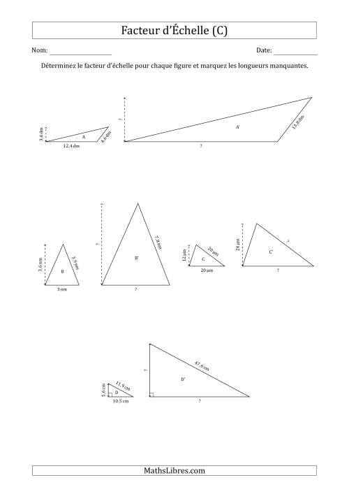 Déterminer les Facteurs d'Échelles des Triangles et Déterminer les Longeurs Manquantes (Facteur d'Échelle en Nombre Entier) (C)