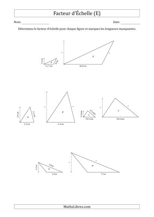 Déterminer les Facteurs d'Échelles des Triangles et Déterminer les Longeurs Manquantes (Facteur d'Échelle en Nombre Entier) (E)