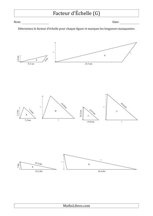 Déterminer les Facteurs d'Échelles des Triangles et Déterminer les Longeurs Manquantes (Facteur d'Échelle en Nombre Entier) (G)