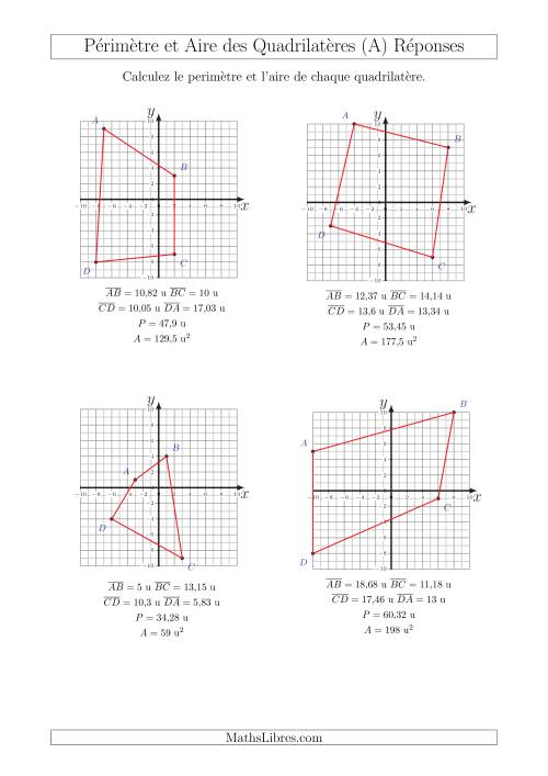 Calcul du Périmètre et de l'Aire des Triangles sur un Plan de Quadrilatères (A) page 2