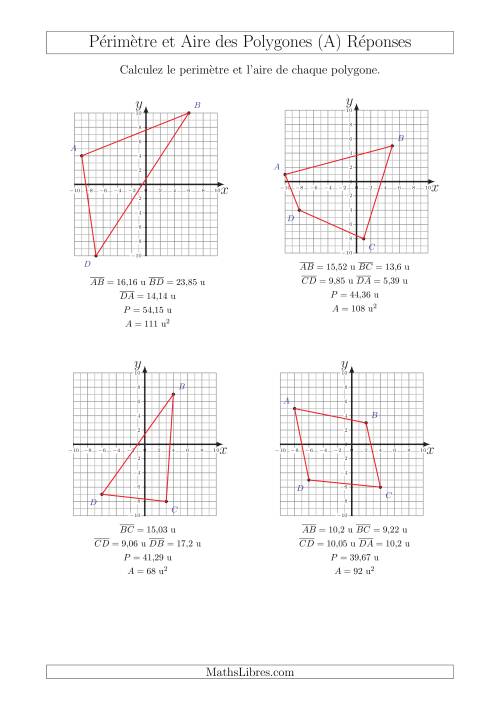 Calcul du Périmètre et de l'Aire des Triangles et Quadrilatères sur un Plan de Coordonnées (A) page 2