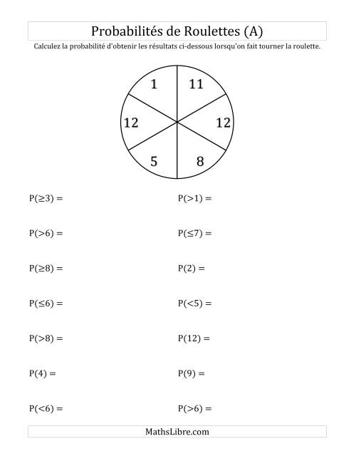 Probabilité -- Roulette à 6 sections (A)