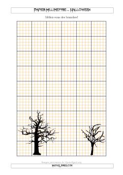 Papier Milliméttré avec un Arbre d'Halloween (5 Lignes/Pouce)