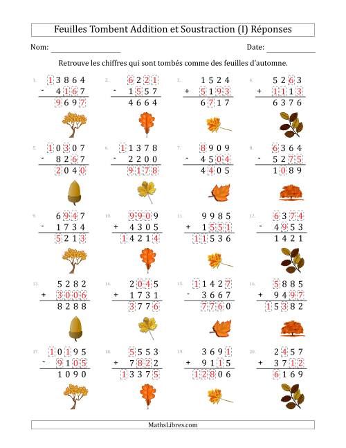 C'est l'automne, les chiffres sont tombés, Addition et Soustraction (Version Plus Difficile) (I) page 2