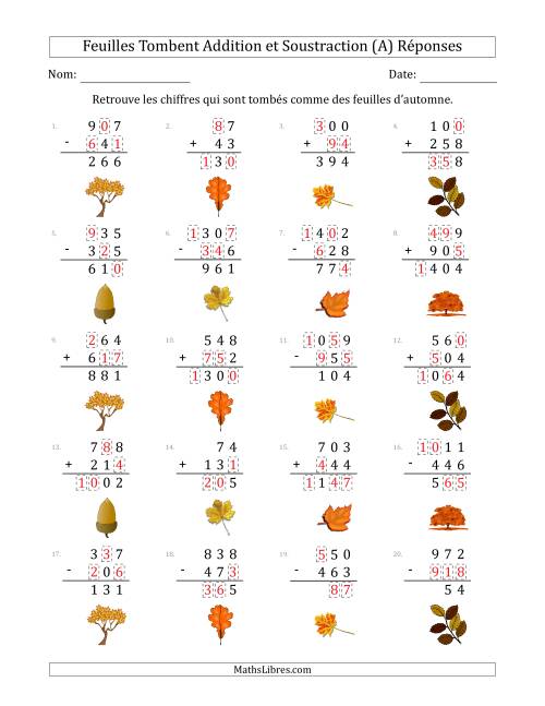 C'est l'automne, les chiffres sont tombés, Addition et Soustraction (Version Plus Facile) (Tout) page 2
