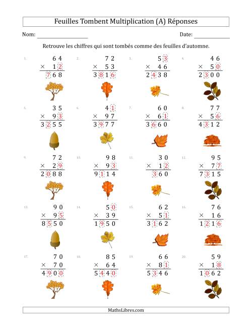 C'est l'automne, les chiffres sont tombés, Multiplication (Version Plus Difficile) (A) page 2