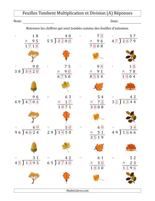 C'est l'automne, les chiffres sont tombés, Multiplication et Division (Version Plus Difficile) (A) page 2