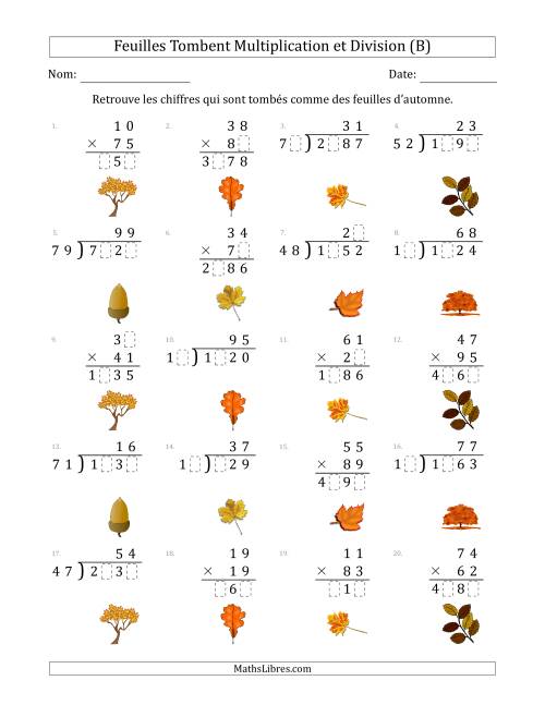 C'est l'automne, les chiffres sont tombés, Multiplication et Division (Version Plus Difficile) (B)
