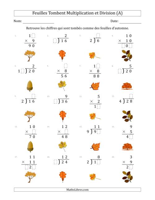 C'est l'automne, les chiffres sont tombés, Multiplication et Division (Version Plus Facile) (A)