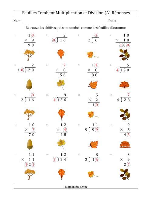 C'est l'automne, les chiffres sont tombés, Multiplication et Division (Version Plus Facile) (A) page 2