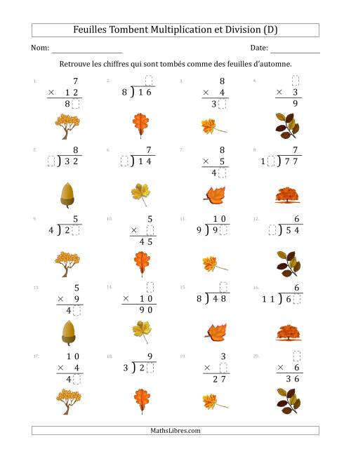 C'est l'automne, les chiffres sont tombés, Multiplication et Division (Version Plus Facile) (D)