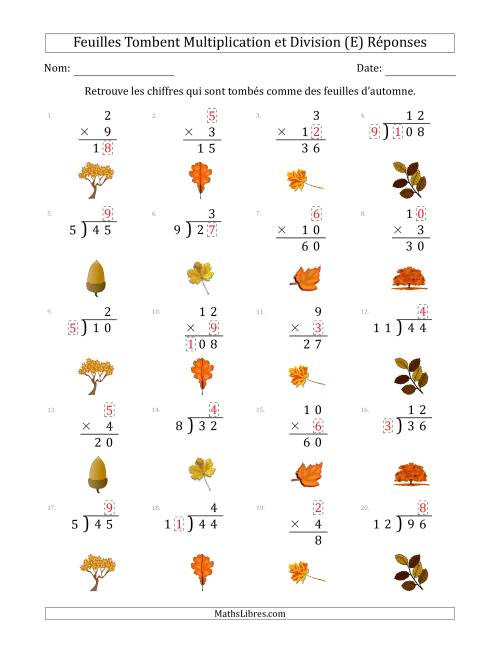 C'est l'automne, les chiffres sont tombés, Multiplication et Division (Version Plus Facile) (E) page 2