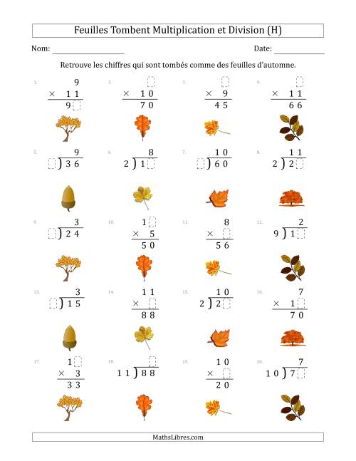 C'est l'automne, les chiffres sont tombés, Multiplication et Division (Version Plus Facile) (H)
