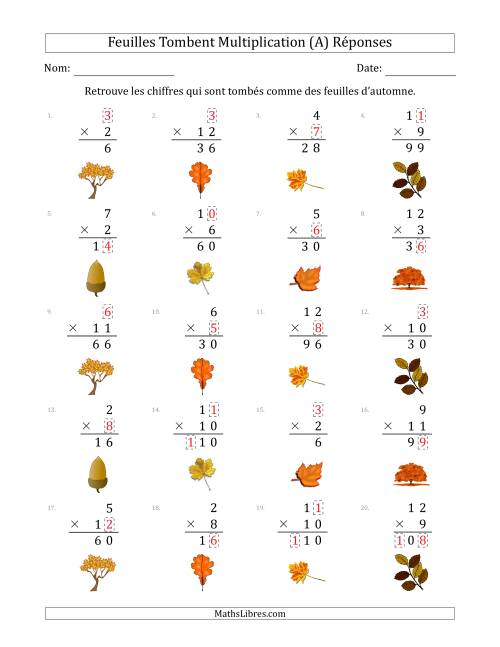C'est l'automne, les chiffres sont tombés, Multiplication (Version Plus Facile) (A) page 2
