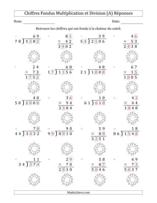 C'est l'été, les chiffres ont fondu, Multiplication et Division (Versión Plus Difficile) (A) page 2