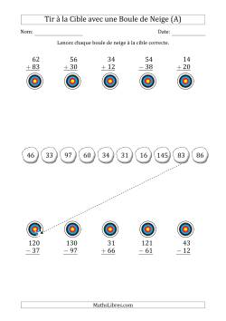 Tir à la Cible avec une Boule de Neige (Addition et Soustraction d'un Nombre à Deux Chiffres)