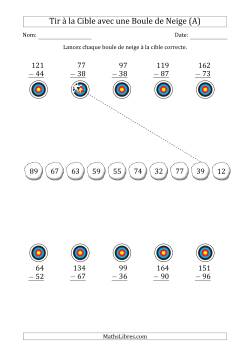 Tir à la Cible avec une Boule de Neige (Soustraction d'un Nombre à Deux Chiffres)