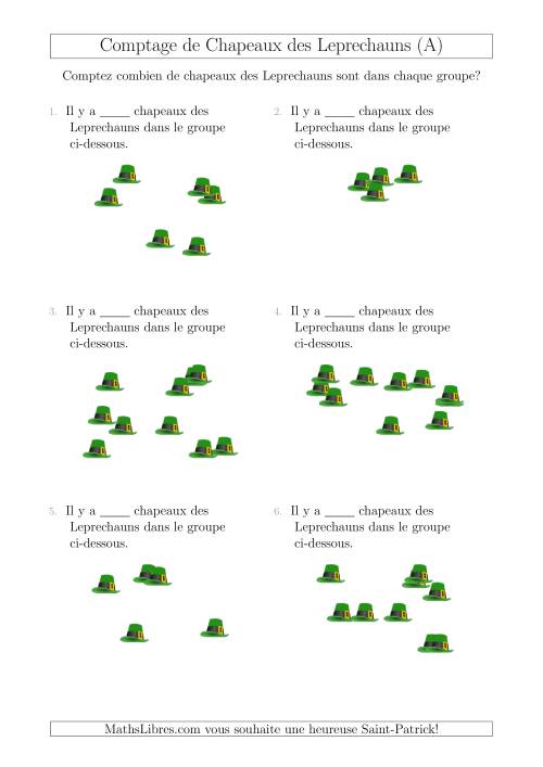 Comptage Jusqu'à 10 Chapeaux des Leprechauns Arrangés en Forme Dispersée (A)