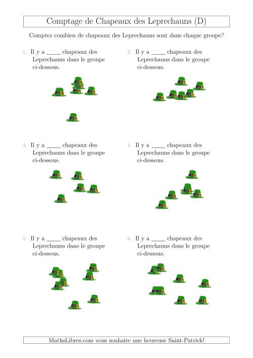 Comptage Jusqu'à 10 Chapeaux des Leprechauns Arrangés en Forme Dispersée (D)