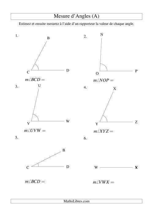 Mesure d'angles entre 0° et 90° (A)