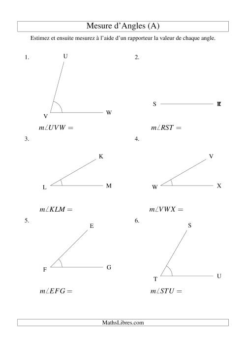 Mesure d'angles entre 0° et 90° (intervalles de 15°) (A)