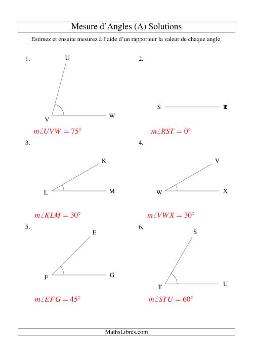 Mesure d'angles entre 0° et 90° (intervalles de 15°) (A) page 2