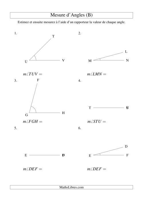 Mesure d'angles entre 0° et 90° (intervalles de 15°) (B)