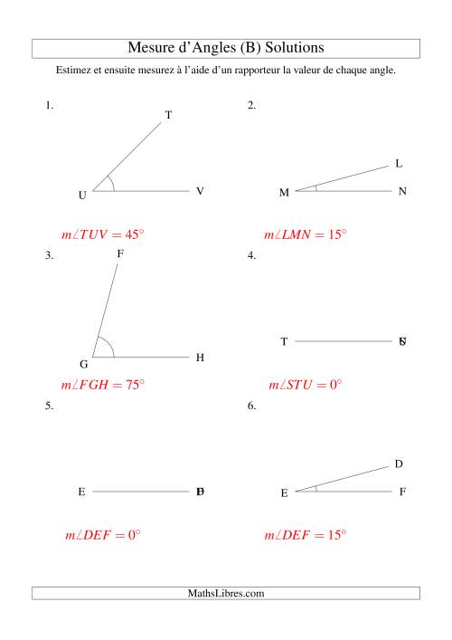 Mesure d'angles entre 0° et 90° (intervalles de 15°) (B) page 2