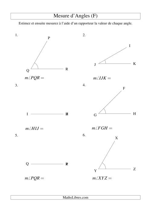 Mesure d'angles entre 0° et 90° (intervalles de 15°) (F)