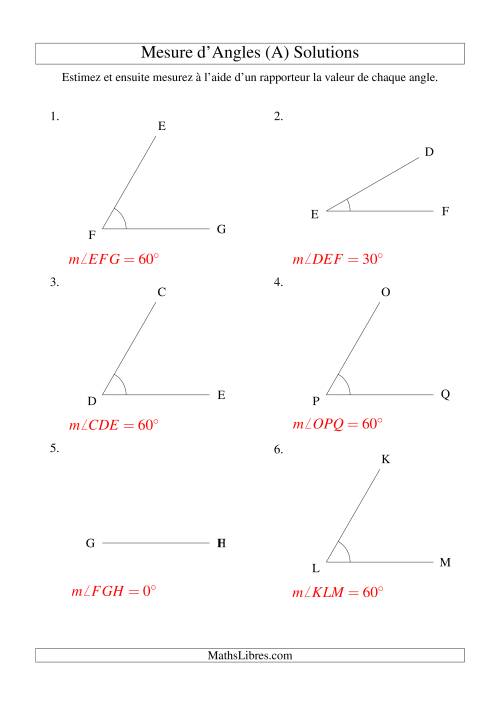 Mesure d'angles entre 0° et 90° (intervalles de 30°) (A) page 2