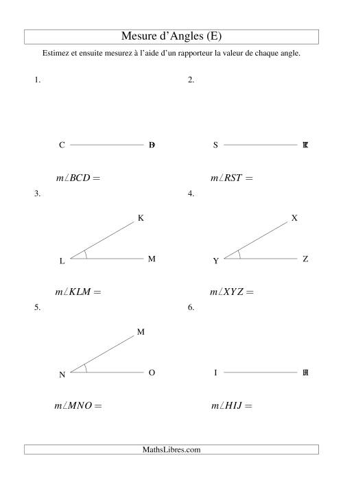 Mesure d'angles entre 0° et 90° (intervalles de 30°) (E)