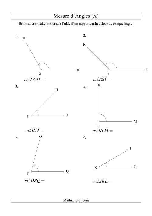 Mesure d'angles entre 0° et 180° (intervalles de 15°) (A)