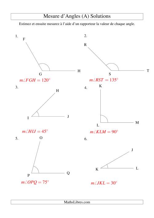 Mesure d'angles entre 0° et 180° (intervalles de 15°) (A) page 2