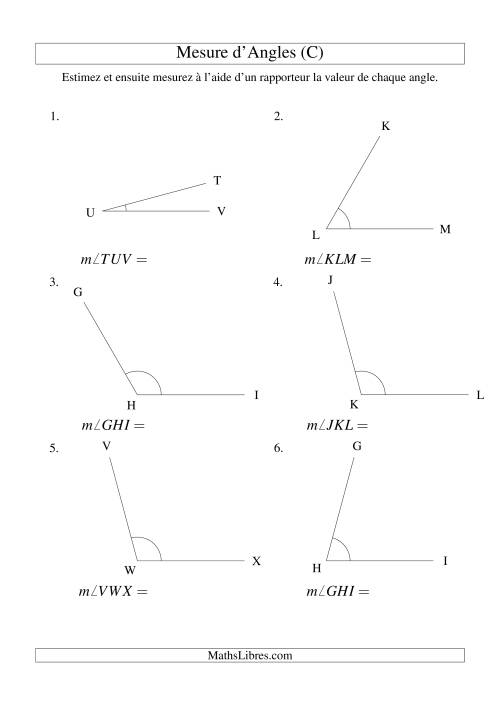 Mesure d'angles entre 0° et 180° (intervalles de 15°) (C)
