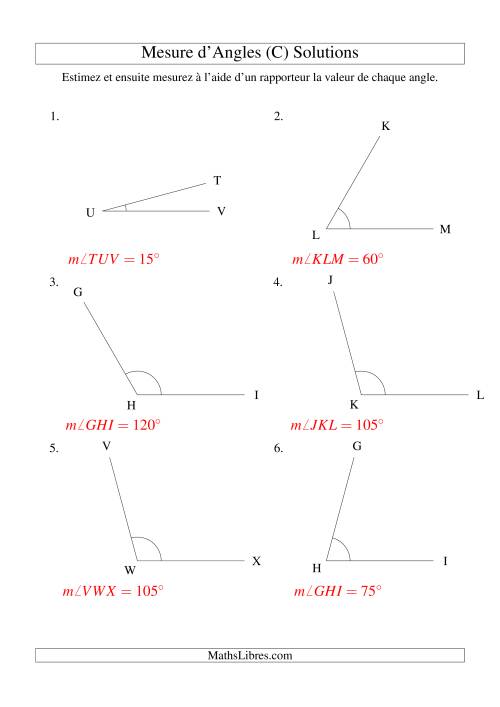 Mesure d'angles entre 0° et 180° (intervalles de 15°) (C) page 2