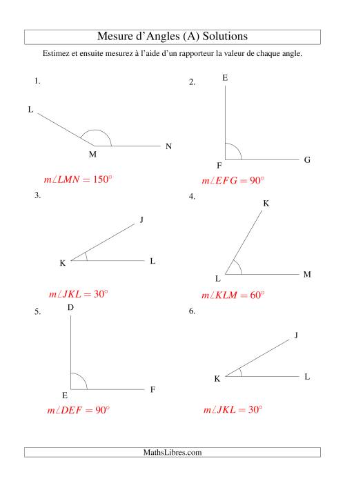 Mesure d'angles entre 0° et 180° (intervalles de 30°) (A) page 2